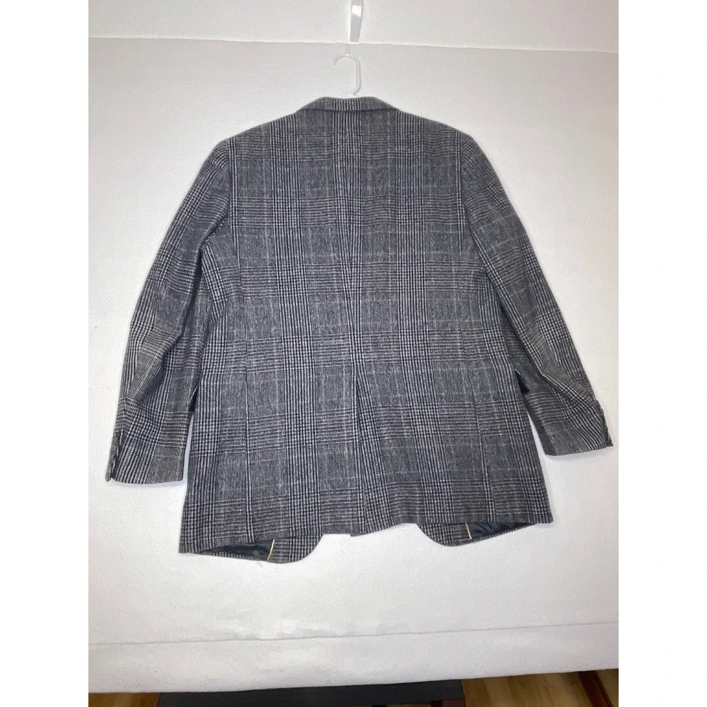 Mens Pure Wool Blazer Sport Coat Glen Plaid 40R Grey John Alexander